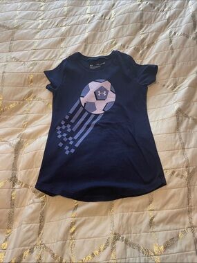 Under Armour Navy Girls' Soccer Graphic Tee with Pink Accent